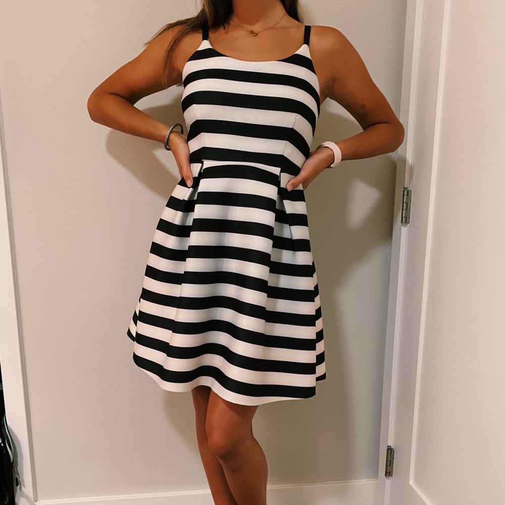 Aqua Black&White Striped Dress